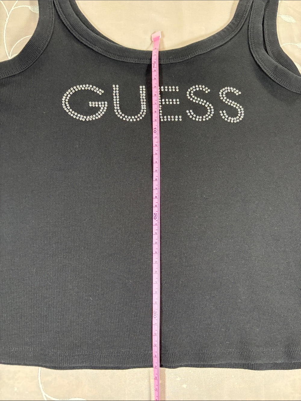 GUESS Black Tank Top with Rhinestone Logo Size Large - Picture 4 of 10
